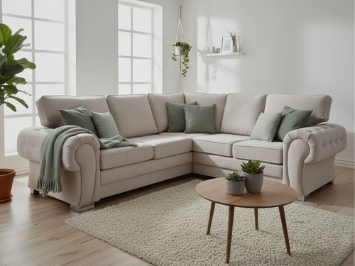 Cream corner sofa - sofa, fabric