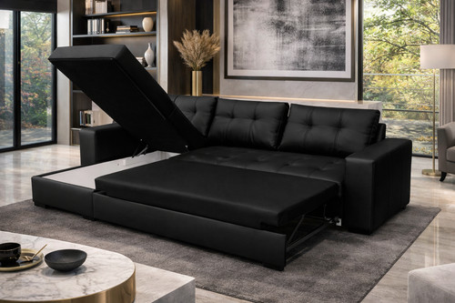 Dallas black corner sofa bed - black,